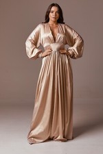 Usado, Vestido maxi de seda champanhe feminino gola V manga longa festa casamento convidado comprar usado  Enviando para Brazil