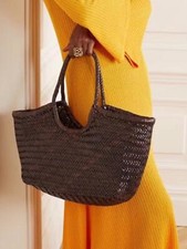 Bolsa tote de couro tecido artesanal, bolsa de salto tripla de couro granulado integral comprar usado  Enviando para Brazil