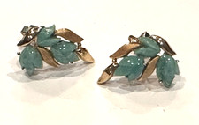 BRINCOS TRIFARI VIDRO ESCULPIDO FALSO FOLHA VERDE JADE JARDIM FESTA CLIPE MCM EXCELENTE ESTADO USADO comprar usado  Enviando para Brazil