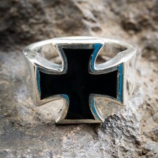 Pequeno anel cruz de ferro 0,925 prata e esmalte motociclista heavy metal gótico alemão comprar usado  Enviando para Brazil