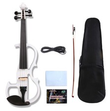 Violino elétrico 4 cordas 4/4 tamanho completo prática violino branco estojo de madeira maciça comprar usado  Enviando para Brazil