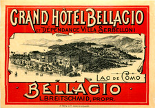 Używany, Grand Hotel Bellagio ~Lac de Como - WŁOCHY~ Spektakularna etykieta na bagaż wczesno mętny na sprzedaż  Wysyłka do Poland