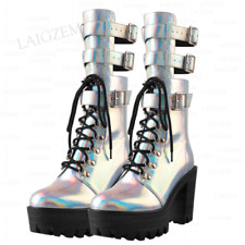 Bota de panturrilha feminina plataforma fivela alças biqueira redonda salto 10 cm botas punk sapatos tamanho comprar usado  Enviando para Brazil
