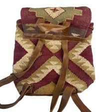 Mochila tapete vinho, alça de couro ajustável, juta, couro, lã, boho western comprar usado  Enviando para Brazil
