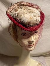 Chapéu vintage década de 1940 anos 40 penas inclináveis canto tri veludo vermelho comprar usado  Enviando para Brazil