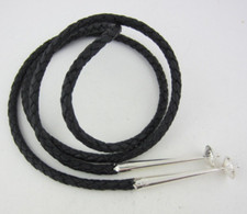 43,5" Couro Preto de Qualidade Superior 6 Dobras Bolo Tie Cordão e Grandes Pontas de Prata Esterlina, usado comprar usado  Enviando para Brazil