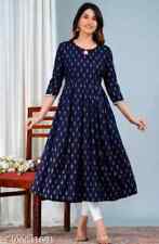 Estampa floral feminina clássica étnica viscose rayon Anarkali Kurti_azul comprar usado  Enviando para Brazil