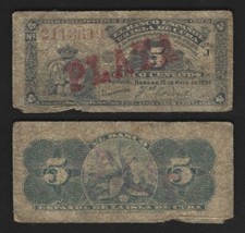 CARIBE - Banco Español  5 Centavos 1896 -  Sobrecarga PLATA -   RC / VG, usado comprar usado  Enviando para Brazil