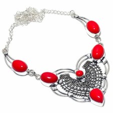 Usado, Colares de joias de prata esterlina 925 feitos à mão com pedra preciosa de coral vermelho italiano tamanho 18" comprar usado  Enviando para Brazil