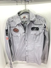 Camisa masculina Ed Hardy bolsos com botões pequena cinza bordada logotipo grunge patch comprar usado  Enviando para Brazil
