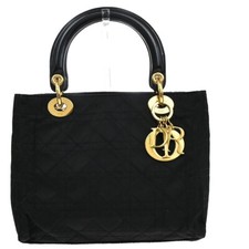 Usado, Bolsa de mão CHRISTIAN DIOR logotipo Lady Cannage couro náilon preta GHW Itália 11EE999 comprar usado  Enviando para Brazil
