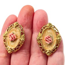 Brincos femininos vintage anos 80 Avon tom dourado camafeu clipe filigrana rosa vitoriano, usado comprar usado  Enviando para Brazil