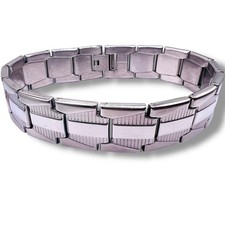 Pulseira Texured Masculina de Aço Inoxidável Sólido Tom Prata 16mm de Largura 9 Polegadas Link comprar usado  Enviando para Brazil