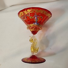 Usado, Suporte de vela Tintoretto Murano soprado à mão Itália haste de cisne de vidro vermelho 5,25"h vintage comprar usado  Enviando para Brazil