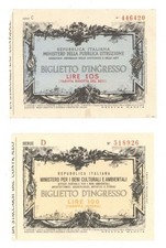 Itália - 100 e 105 liras - Par de ingressos para museus - Papel estrangeiro segunda-feira comprar usado  Enviando para Brazil