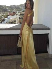Vestido longo sexy de cetim sem costas com cadarço feminino elegante fora do ombro, usado comprar usado  Enviando para Brazil
