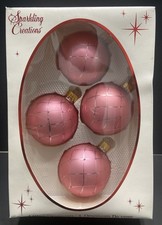 Conjunto de enfeites de Natal vintage de vidro decorado branco Sparkling Creations/4 EUA, usado comprar usado  Enviando para Brazil