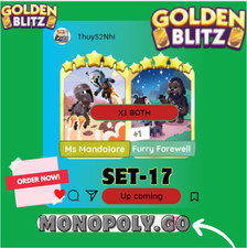🌊Monopoly.Go 🌈Golden_Blitz🔥 5⭐-S17- Ms Mndalore / 5⭐-S19- FURRY FAREWELL☔ comprar usado  Enviando para Brazil