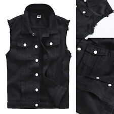 Colete jeans masculino jeans motociclista colete jeans blusa rasgada sem mangas preto comprar usado  Enviando para Brazil