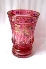 Antigo copo boêmio Biedermeier Harrach esmalte dourado c 1880, usado comprar usado  Enviando para Brazil