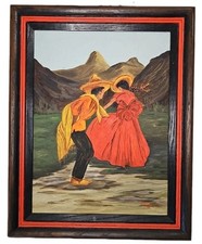 Pintura em tela de dançarinos mexicanos por: Sonja tradicional madeira latina emoldurada 15 x 19 comprar usado  Enviando para Brazil