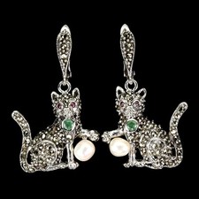 Usado, 925 Argent Sterling Boucles D'Oreilles Rond Émeraude Rubis Perles Marcassite comprar usado  Enviando para Brazil