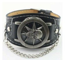 RELÓGIO masculino estilo gótico estojo caveira pulseira de couro punk. Novo em folha comprar usado  Enviando para Brazil