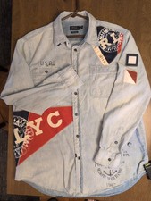 Camisa polo XL Ralph Lauren patchwork marinha botão para baixo gráfica anos 90 Y2K RARA comprar usado  Enviando para Brazil
