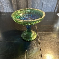 Prato de doces/tigela de compota com pedestal verde e azul de vidro comprar usado  Enviando para Brazil
