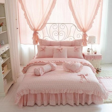 100 conjuntos de roupa de cama de algodão com estampa de cereja capa de colcha babados saia de cama linho comprar usado  Enviando para Brazil