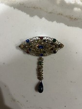 Broche de barra Art Deco tcheco austro húngaro pasta de latão pedras com contas suspensas comprar usado  Enviando para Brazil