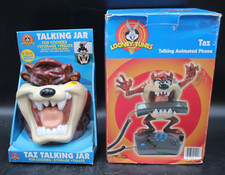 Lote antigo de 2 peças TAZ TAZMANIAN DEVIL telefone animado e frasco de biscoito falante comprar usado  Enviando para Brazil
