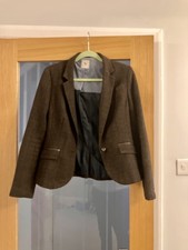 Jaqueta blazer feminina de tweed UK12 marrom mistura de lã remendo de cotovelo comprar usado Jaqueta blazer feminina de tweed UK12 marrom mistura de lã remendo de cotovelo comprar usado  Enviando para Brazil