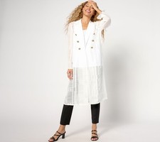 Camisa Dennis Basso Petite Sheer Geométrica Peito Duplo Topper Off-White P Nova comprar usado  Enviando para Brazil