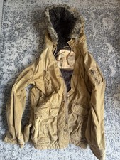 Jaqueta Hollister masculina vintage grande cáqui pele sintética com capuz Y2K zíper completo  comprar usado  Enviando para Brazil