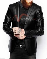 BLAZER PRETO MASCULINO CASACO DE COURO REAL CLÁSSICO ELEGANTE BLAZER DE COURO MACIO comprar usado  Enviando para Brazil
