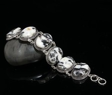 Pulseira de prata esterlina 925 pedra preciosa turquesa búfalo branco 8", usado comprar usado  Enviando para Brazil