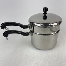 Panela de caldeira dupla vintage Farberware 2 1/2 quartos aço inoxidável folheada a alumínio -VZ- EUA, usado comprar usado  Enviando para Brazil