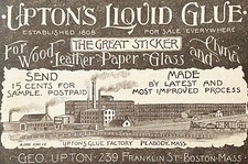 1888 George UPTON'S LIQUID GLUE Anúncio impresso antigo com Peabody, imagem de fábrica em massa comprar usado  Enviando para Brazil