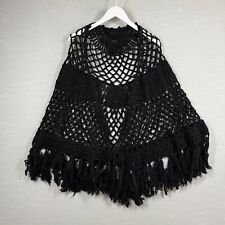 Capa de malha de mão feminina OS preta franja crochê capa casual chalé núcleo poncho comprar usado  Enviando para Brazil