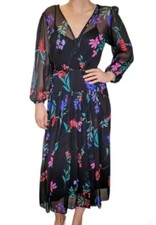 Vestido Calvin Klein de chiffon 4 mangas compridas folhadas floral escuro surplice com cinto comprar usado  Enviando para Brazil