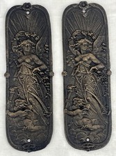 Par de placa de pressão de porta de ferro fundido com senhora e querubim Nouveau Angel 11x 3 1/4"" comprar usado  Enviando para Brazil