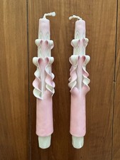Usado, Par Vintage de Velas Cônicas de Fita Branca Rosa Esculpidas à Mão Não Usadas comprar usado  Enviando para Brazil