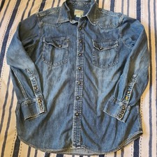 Camisa jeans ocidental masculina XL grande lacuna 1969 slim fit azul vintage Snap comprar usado Camisa jeans ocidental masculina XL grande lacuna 1969 slim fit azul vintage Snap comprar usado  Enviando para Brazil