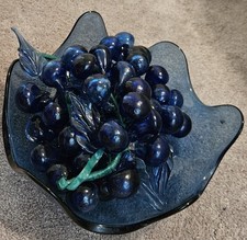 Tigela de frutas de vidro arte soprada azul cobalto com 4 hastes de uvas estilo Murano. comprar usado  Enviando para Brazil