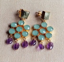 Incrível Designer Variedade de Pedras Semi Preciosas Banhado a Ouro Brinco Pendurado Gota comprar usado  Enviando para Brazil