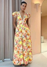 Vestido maxi By Nicola SS ondulado multi limão cítrico floral gola V tamanho AU 12 EUA 8, usado comprar usado  Enviando para Brazil