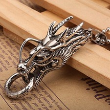 Vintage Anel de Cabeça de Dragão Masculino Pingente de Caveira Colar Corrente Presente Aço Inoxidável comprar usado  Enviando para Brazil