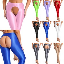Usado, Meia-calça feminina brilhante aberta virilha óleo sedoso meia-calça brilhante baselayer fitness  comprar usado  Enviando para Brazil