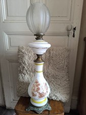 Lâmpada óleo bronze e opalina padrão branco paisagem eletrificada com tulipa comprar usado  Enviando para Brazil